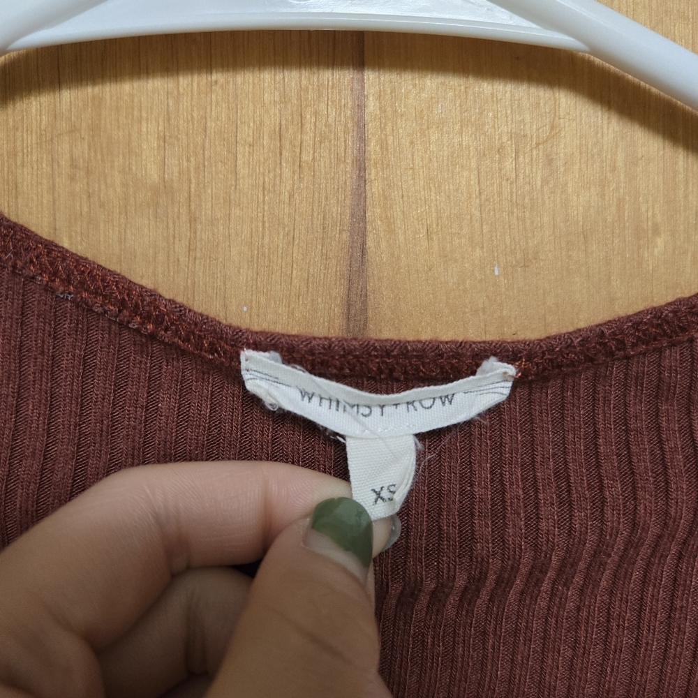 Whimsy + Row Laurel Rust Ribbed Long Sleeve Bodysuit - Picture 2 of 3